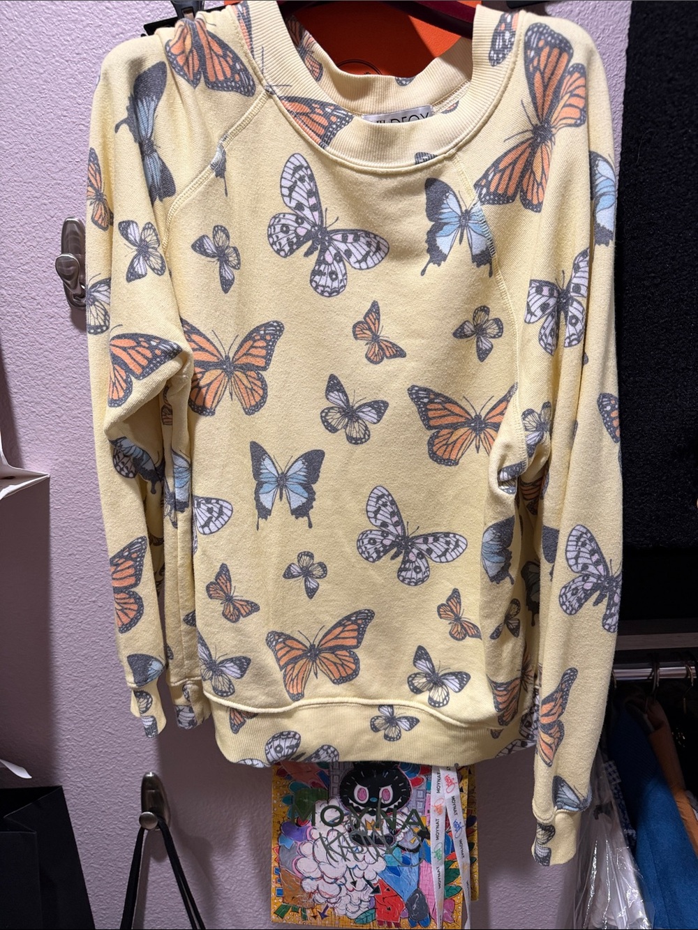 Wildfox Couture Butterfly Print Crewneck Sweater - Yellow